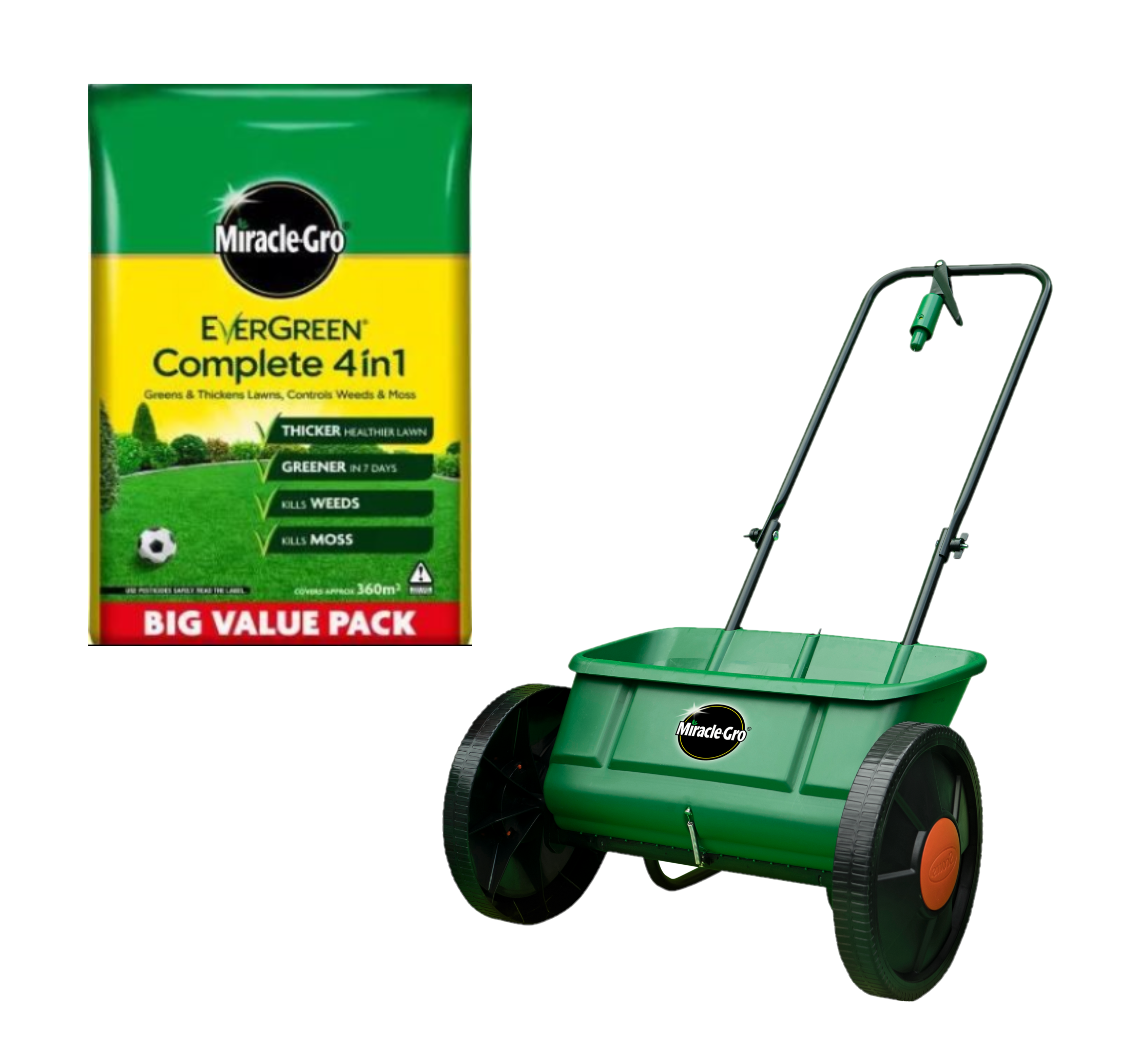 Miracle-Gro Complete 4 in 1 Lawn Food 360 m2 12.6 kg and Drop Spreader Bundle