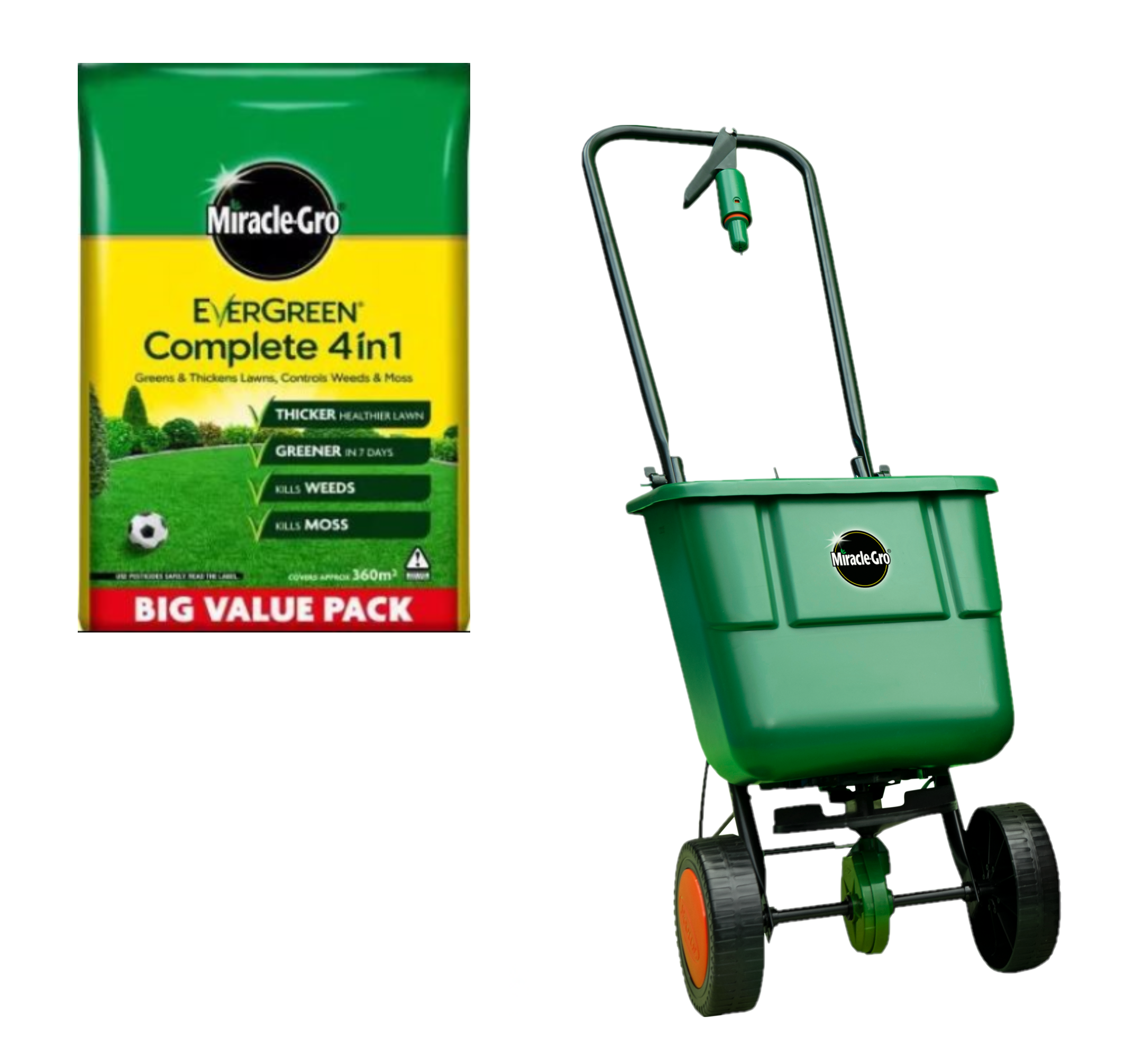 Miracle-Gro Complete 4 in 1 Lawn Food 360 m2 12.6 kg and Rotary Spreader Bundle