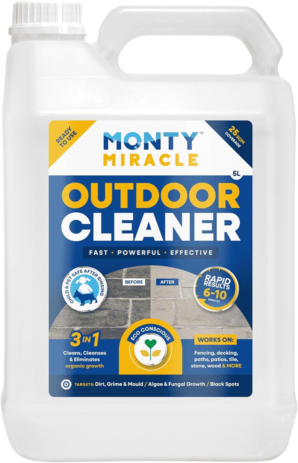 Monty Miracle Fast Patio Cleaner - 5L Outdoor Surface Cleaner for Patio, Decking, Fencing + More