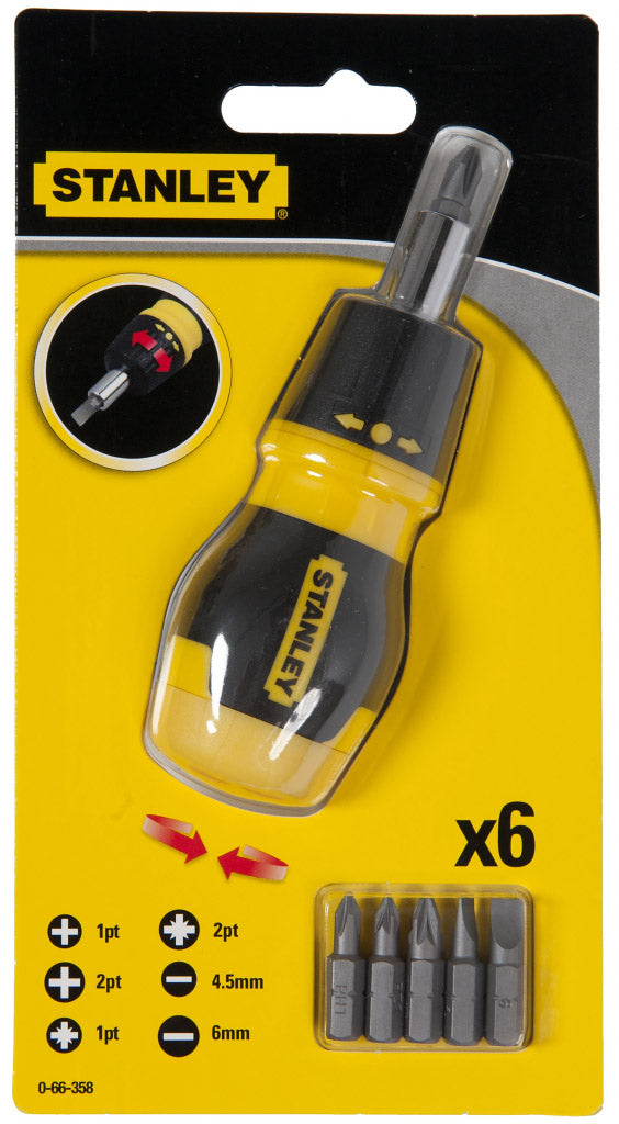 Stanley Ratcheting Mechanism Screwdriver With 6 Bits