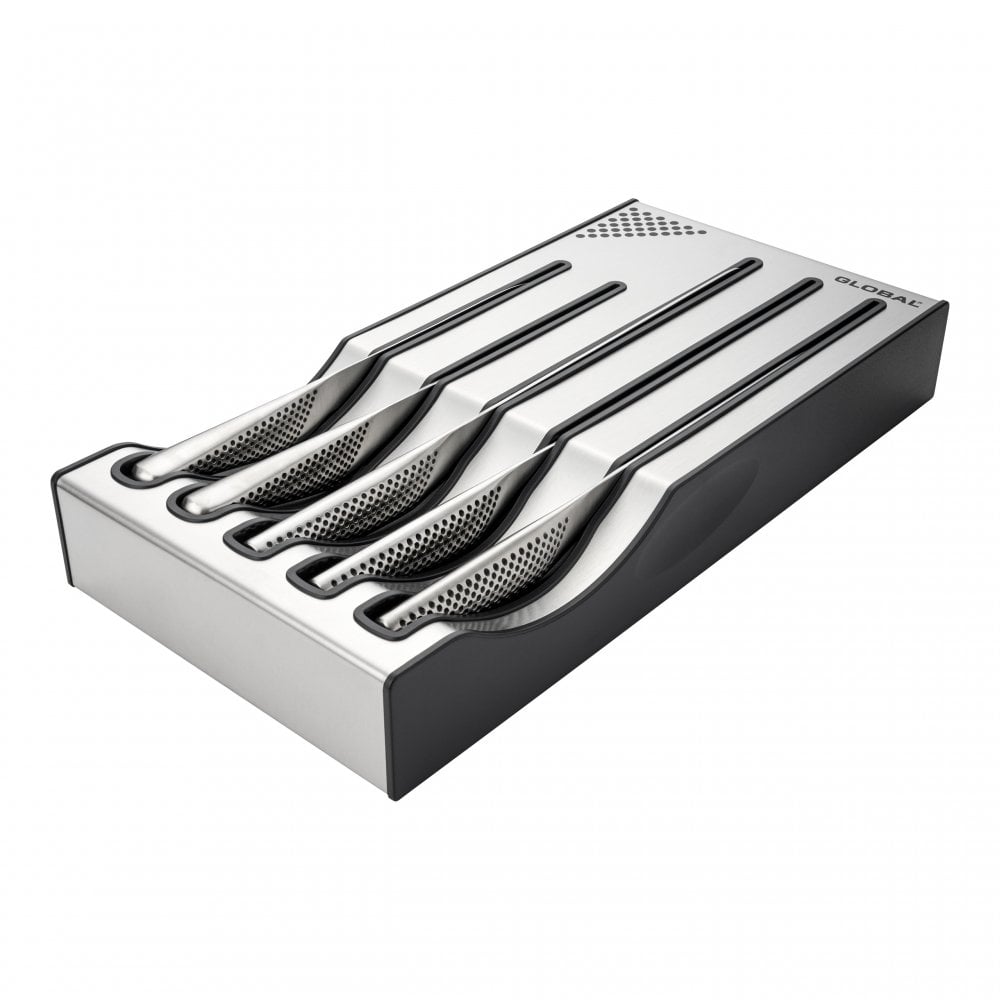 Global 5 Piece Knife Set with Stainless Steel Dock Includes G-2 G-5 G-9 GS-35 and GS-11