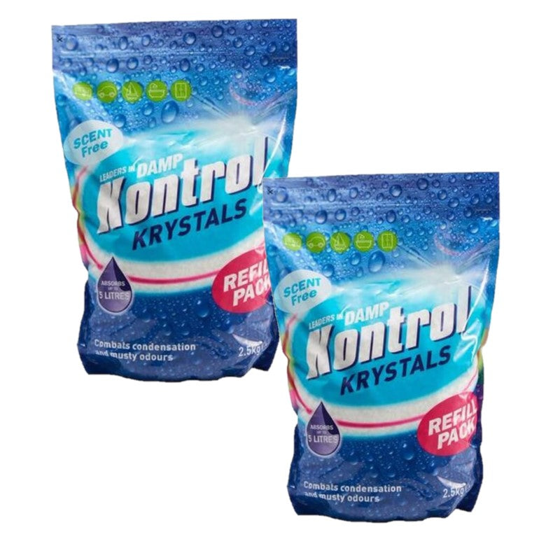 2 x Kontrol Damp Krystals 2.5KG Bag Scent Free Damp Moisture Trap Refill