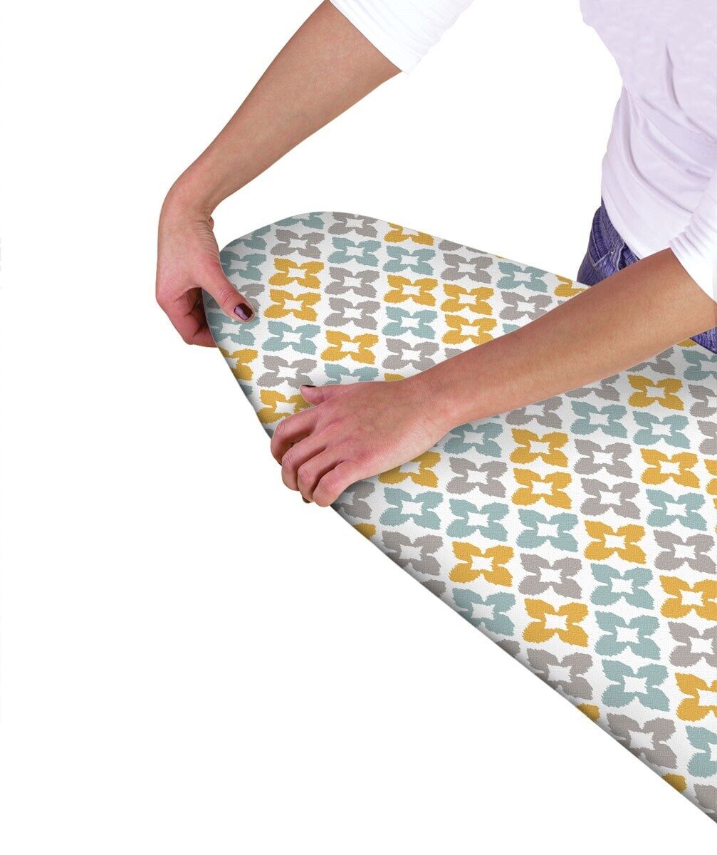 Modern Easy Fit Elasticated Ironing Board Cover - Grey Orange Floral