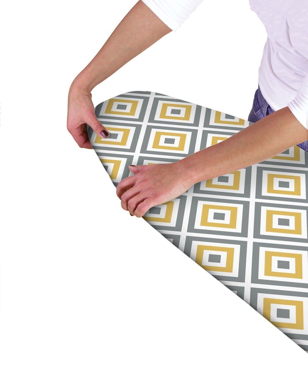 Modern Easy Fit Elasticated Ironing Board Cover - Grey Orange Geometric