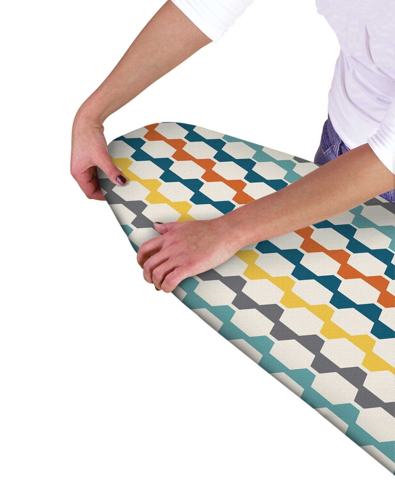 Modern Easy Fit Elasticated Ironing Board Cover -  Multi Colour Geometric