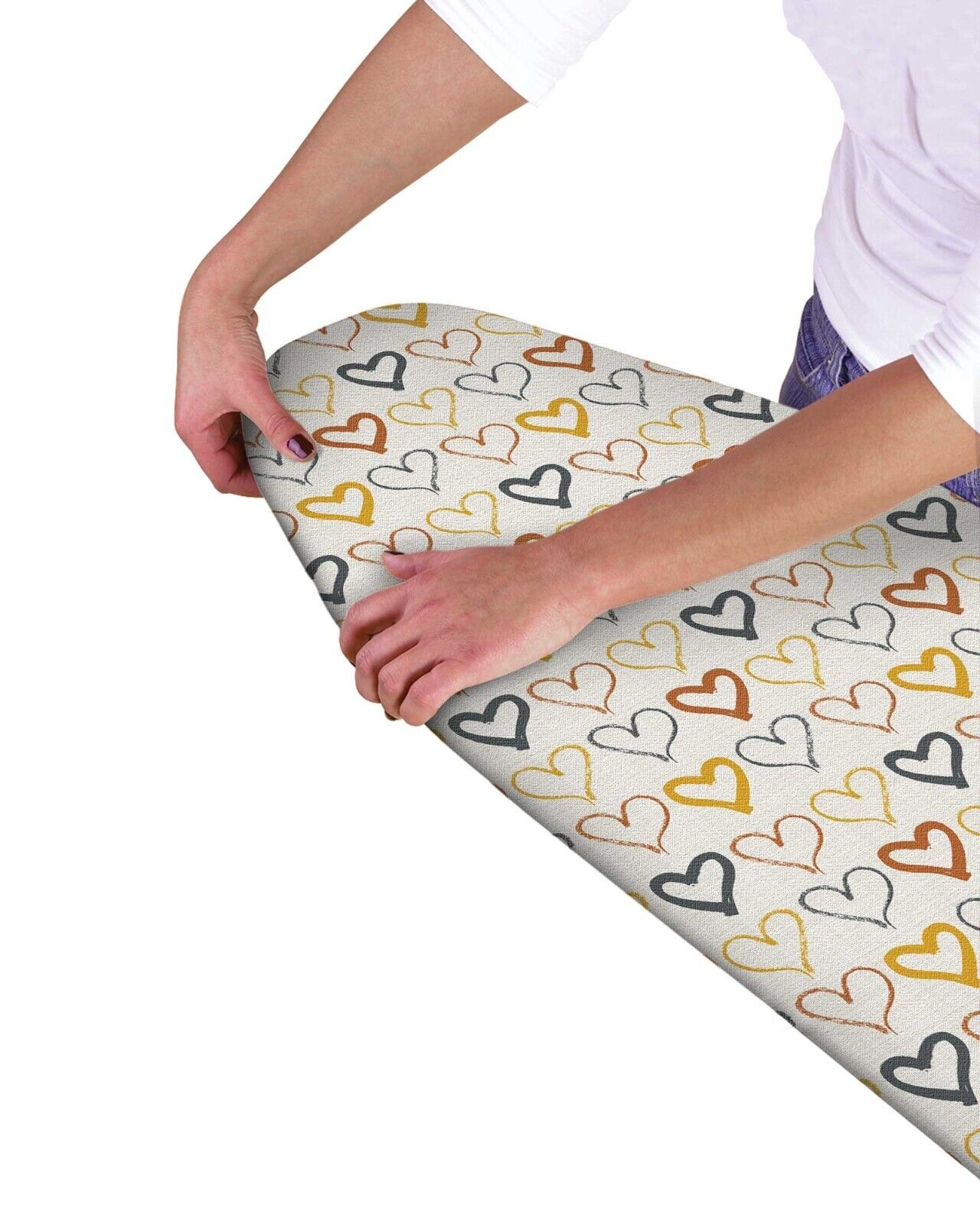 Modern Easy Fit Elasticated Ironing Board Cover - Multi Coloured Hearts