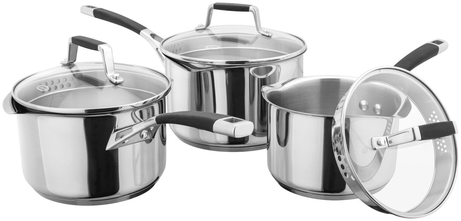 Stellar-Induction-Stainless-Steel-Set-of-3-Draining-Saucepans