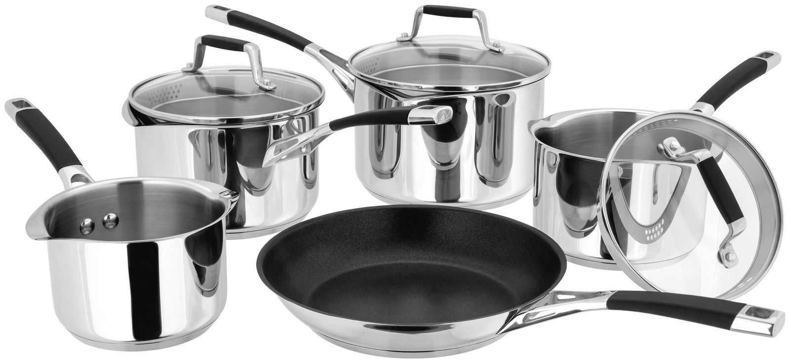 Stellar-Induction-Stainless-Steel-Set-of-5-Milk-Pan-Draining-Saucepans-Frypan