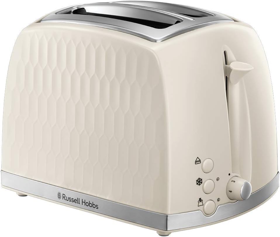Russell Hobbs Honeycomb 2 Slice Toaster - with Extra Wide Slots and High Lift Feature, Cream