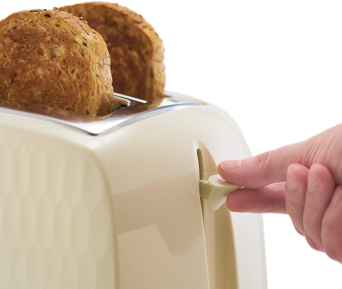 Russell Hobbs Honeycomb 2 Slice Toaster - with Extra Wide Slots and High Lift Feature, Cream
