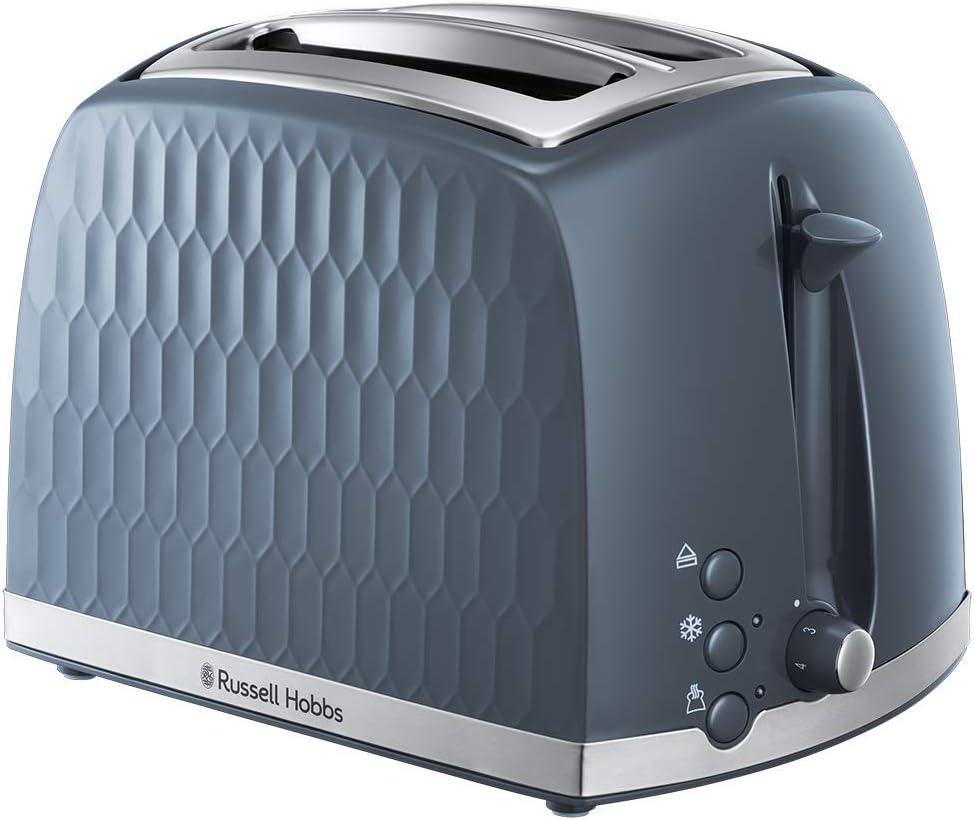 Russell Hobbs Honeycomb 2 Slice Toaster - with Extra Wide Slots and High Lift Feature, Grey