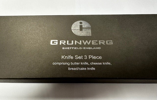 Grunwerg Knife set 3 Piece including Butter Knife Cheese Knife and Bread/Cake Knife