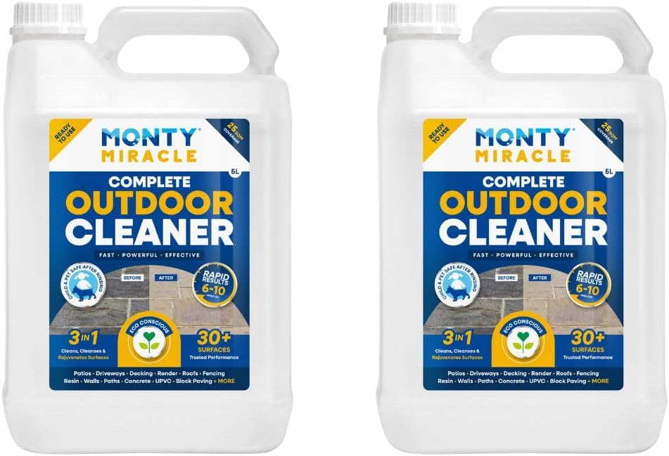 Monty Miracle Fast Patio Cleaner - 2 x 5L Outdoor Surface Cleaner for Patio, Decking, Fencing + More