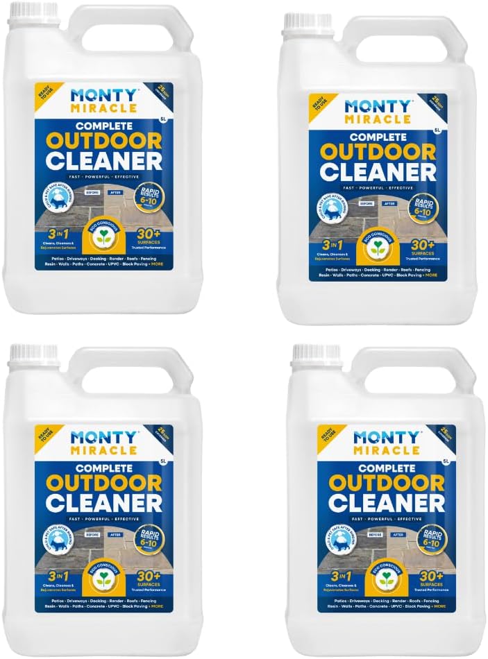 Monty Miracle Fast Patio Cleaner - 4 x 5L Outdoor Surface Cleaner for Patio, Decking, Fencing + More