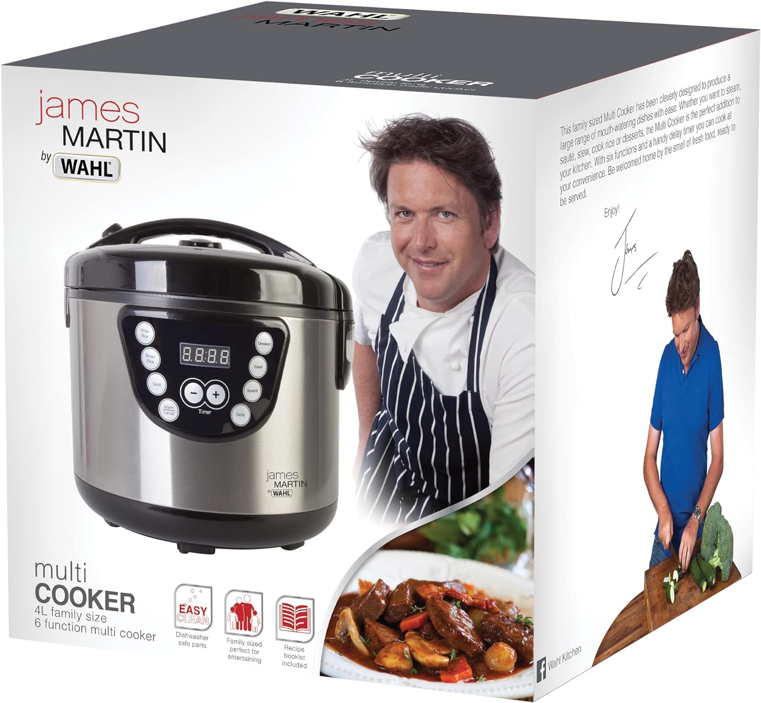 Wahl ZX916 James Martin Multi Cooker, Steaming, Sautéing, Stewing, Cooking, 24 hrs delay timer, 4L Capacity, Stainless Steel