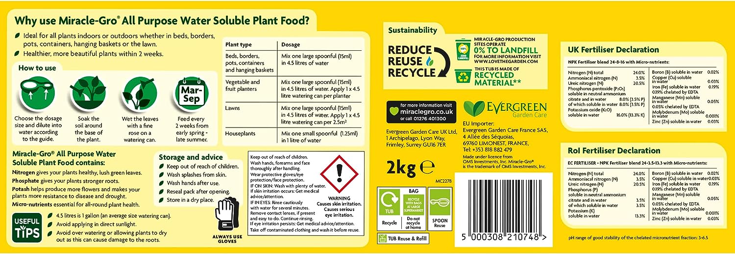 Miracle-Gro All Purpose Water Soluble Plant Food 2kg Tub