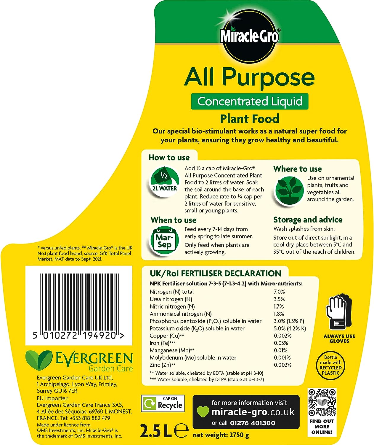 Miracle-Gro All Purpose Concentrated Liquid Plant Food, 2.5L
