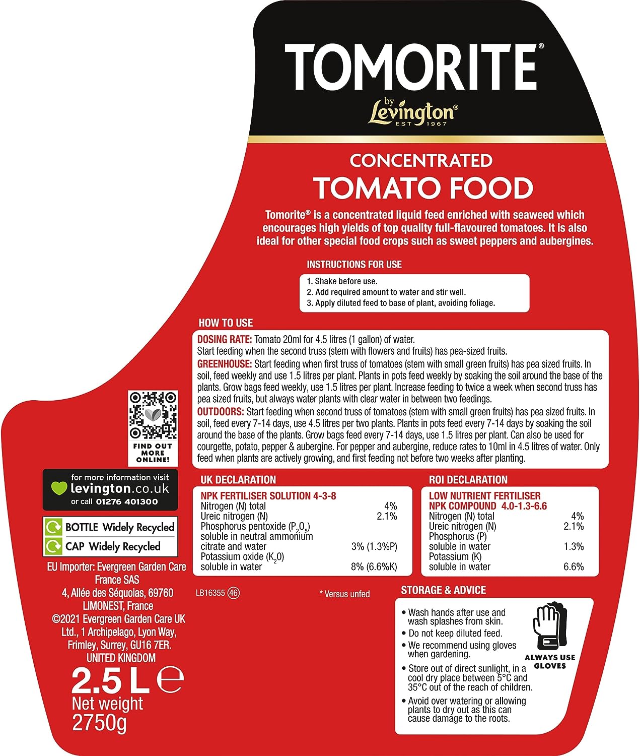 Levington Tomorite Concentrated Tomato Food Fertiliser 2.5L