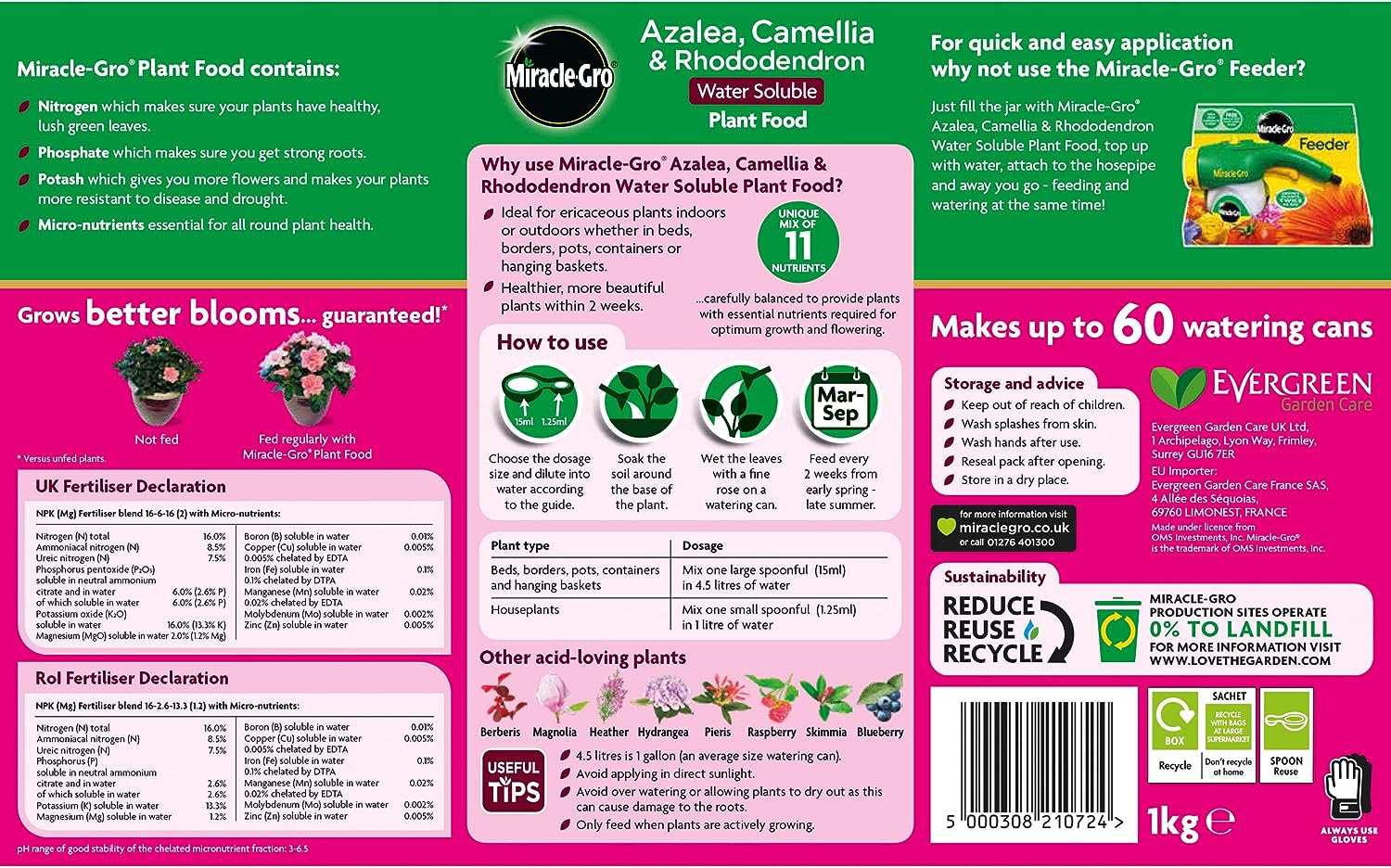 Miracle-Gro Azalea, Camellia & Rhododendron Water Soluble Plant Food 1kg