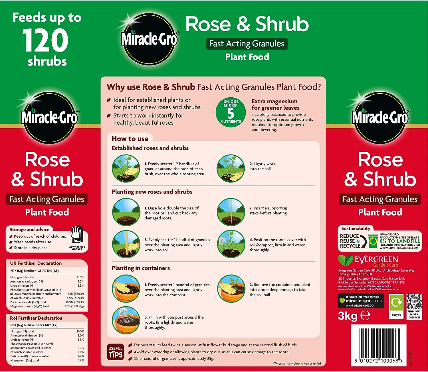 Miracle-Gro Rose & Shrub Fast Acting Granules Plant Food 3kg