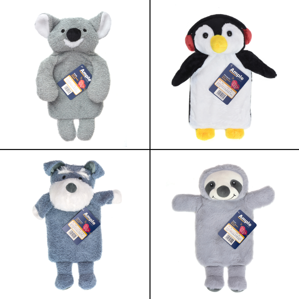 Animal Hot Water Bottle 1 Litre | Available in Schnauzer Koala Penguin and Sloth | Cute and Cuddly