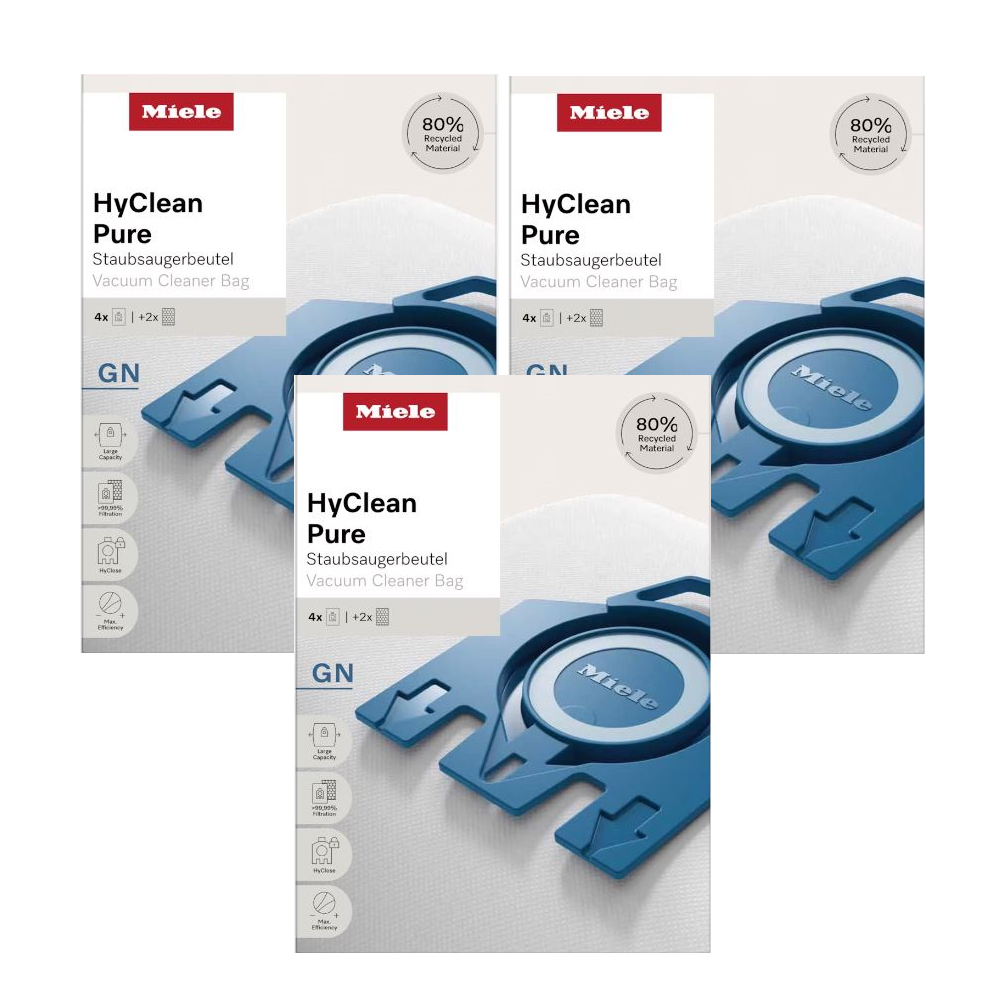 Pack of 3 Miele HyClean GN 3D Dustbags for Classic, Complete, S2000, S5000, and S8000 Series