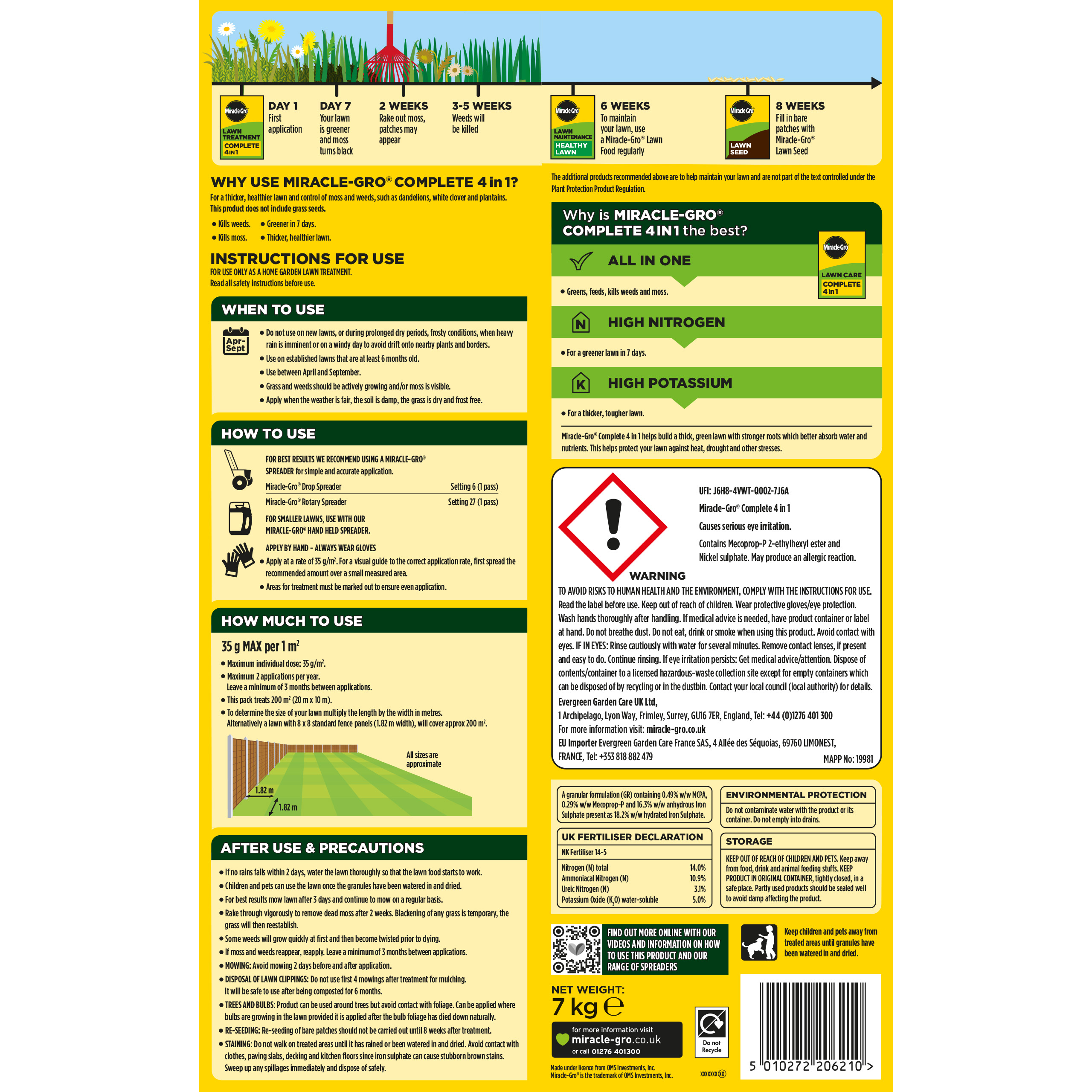 Miracle-Gro Complete 4-in-1 Lawn Food 200m2 7kg Lawn Food Weed & Moss Control
