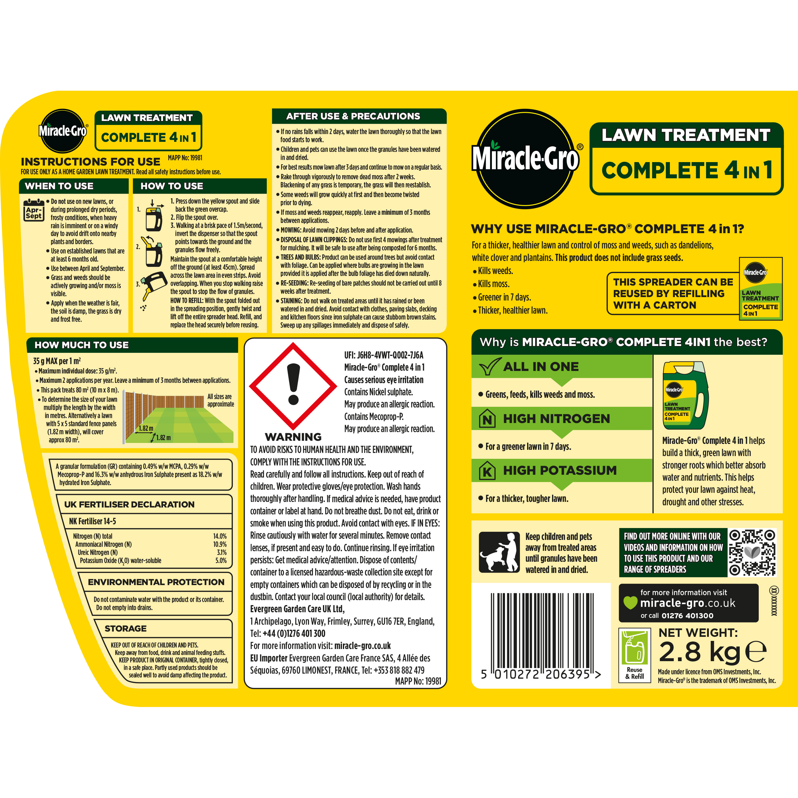 Miracle-Gro Complete 4-in-1 Lawn Feed & Weed 80m2 Spreader