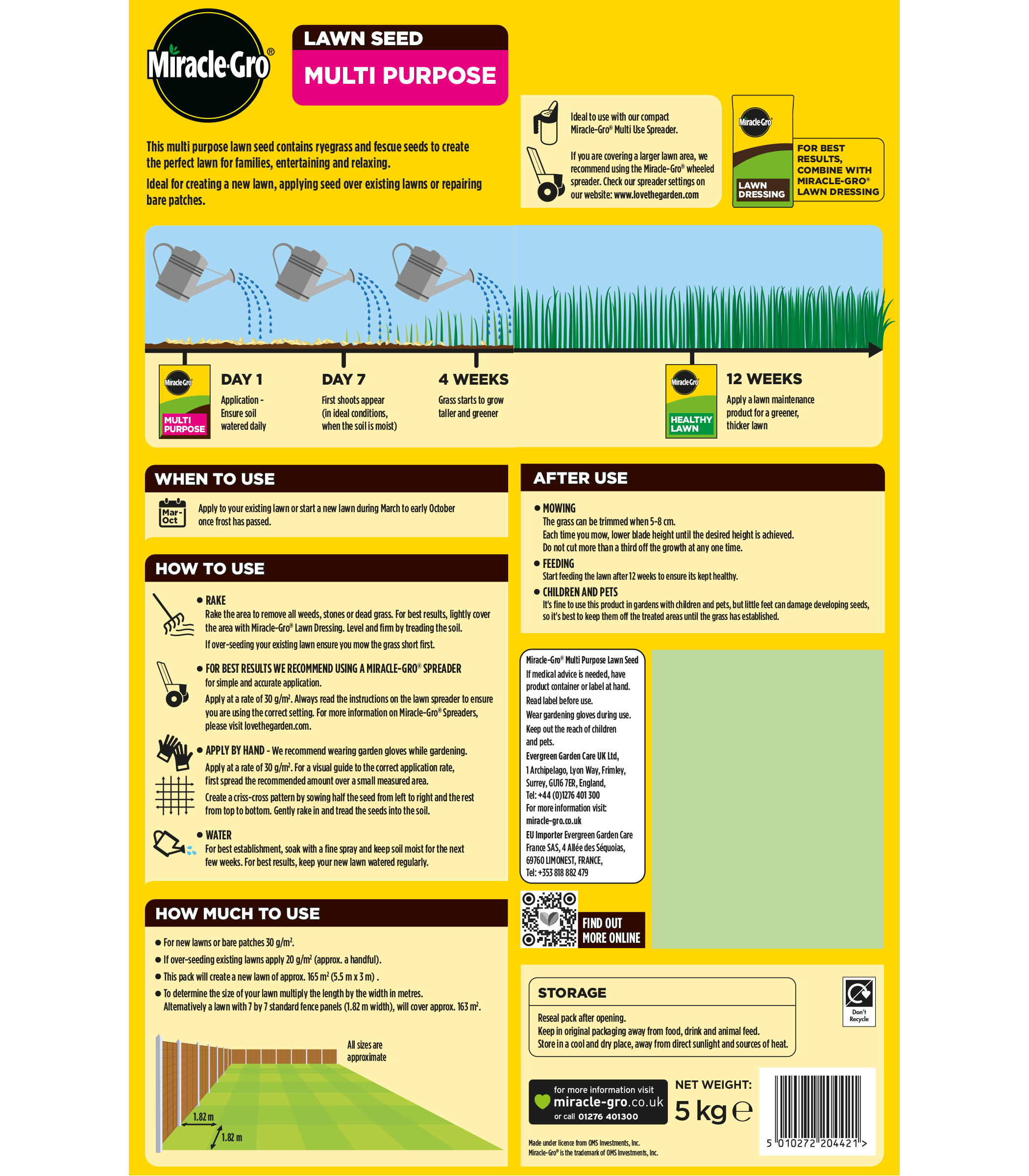 Miracle-Gro Multi Purpose Lawn Grass Seed 165m2 5kg