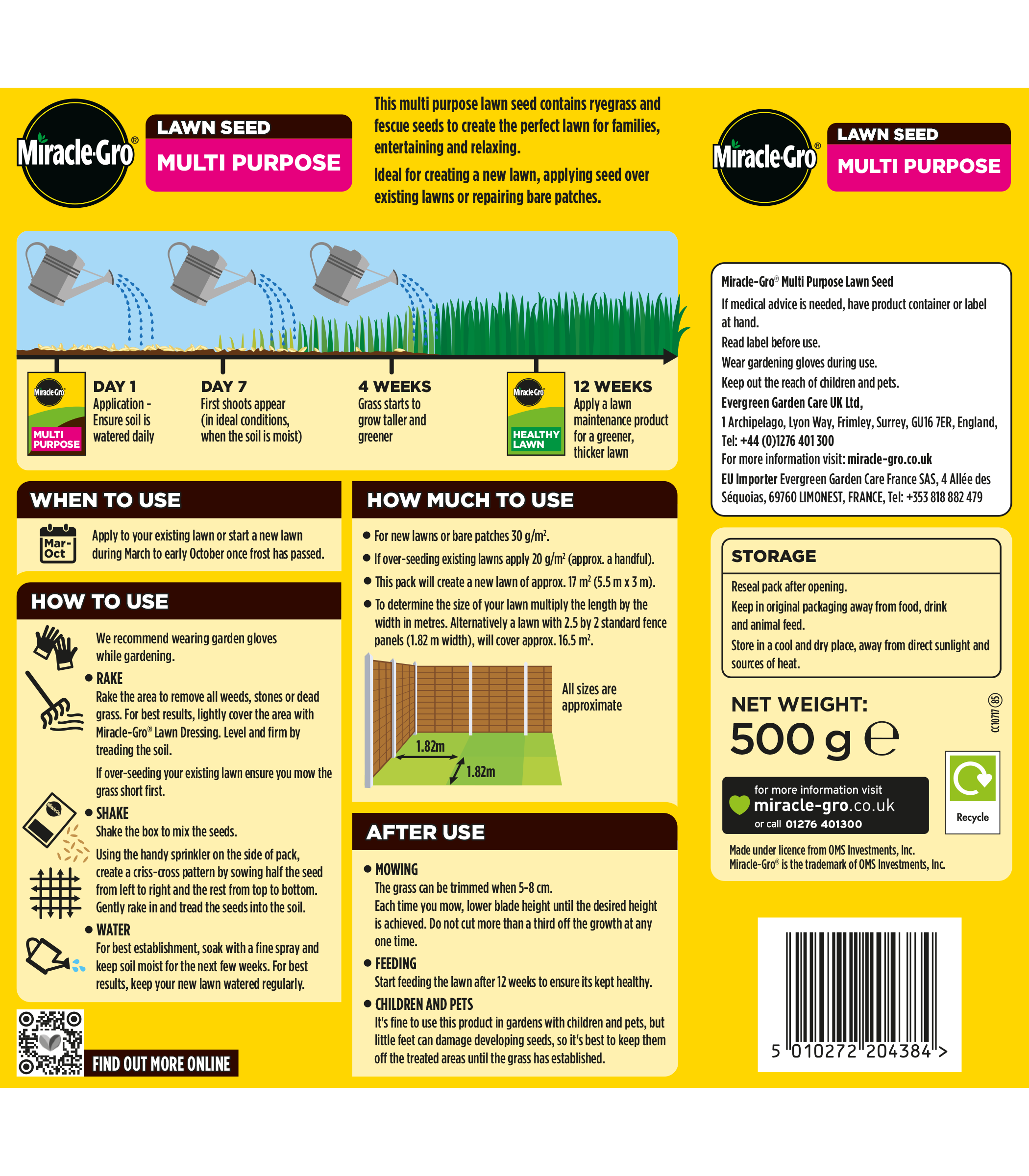 Miracle-Gro Multi Purpose Lawn Grass Seed 17m2 500g