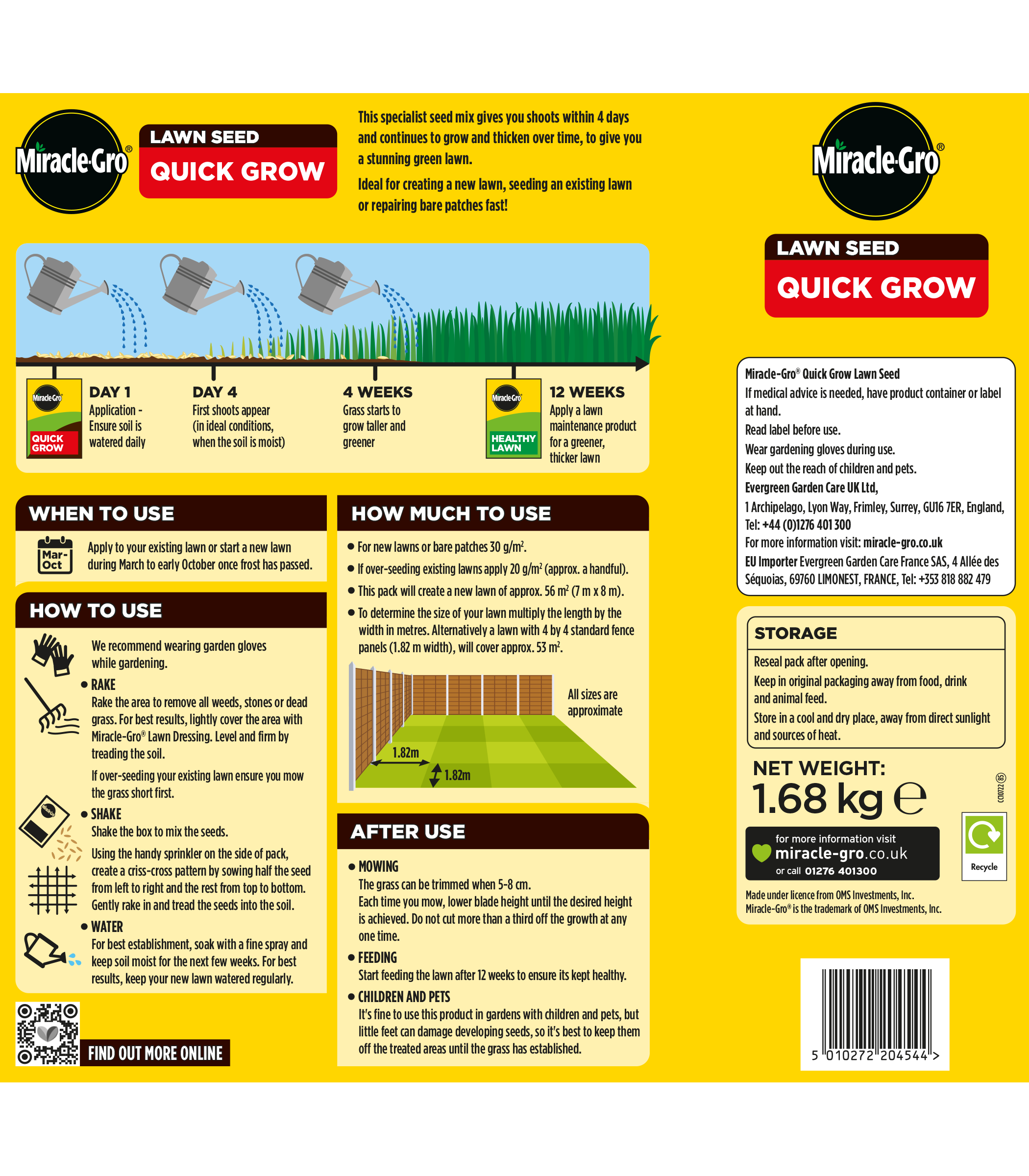 Miracle-Gro Quick Grow Lawn Grass Seed 56m2 1.68kg