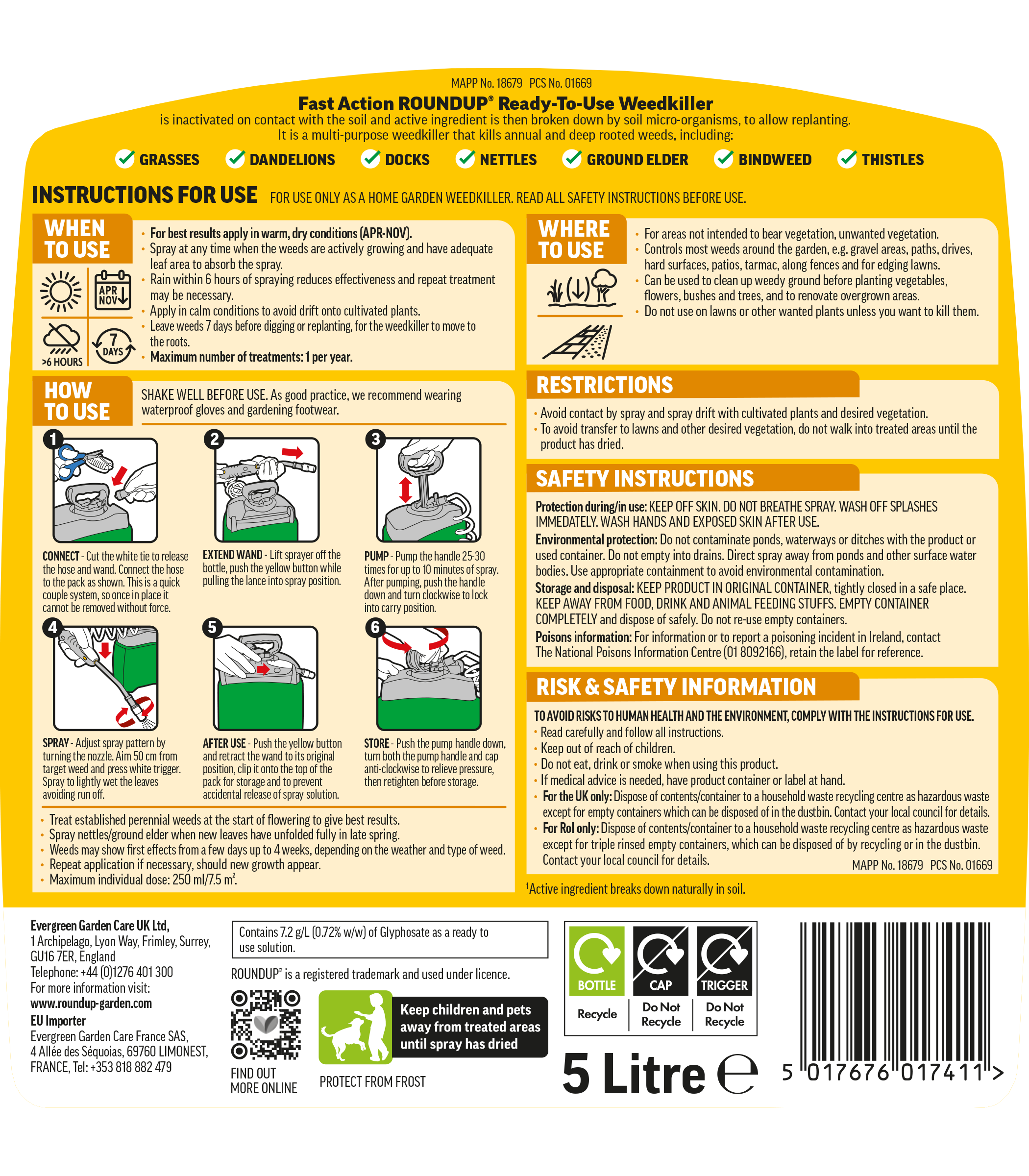 Roundup Fast Action Weedkiller Pump 'N Go Ready To Use Spray, 5 Litre