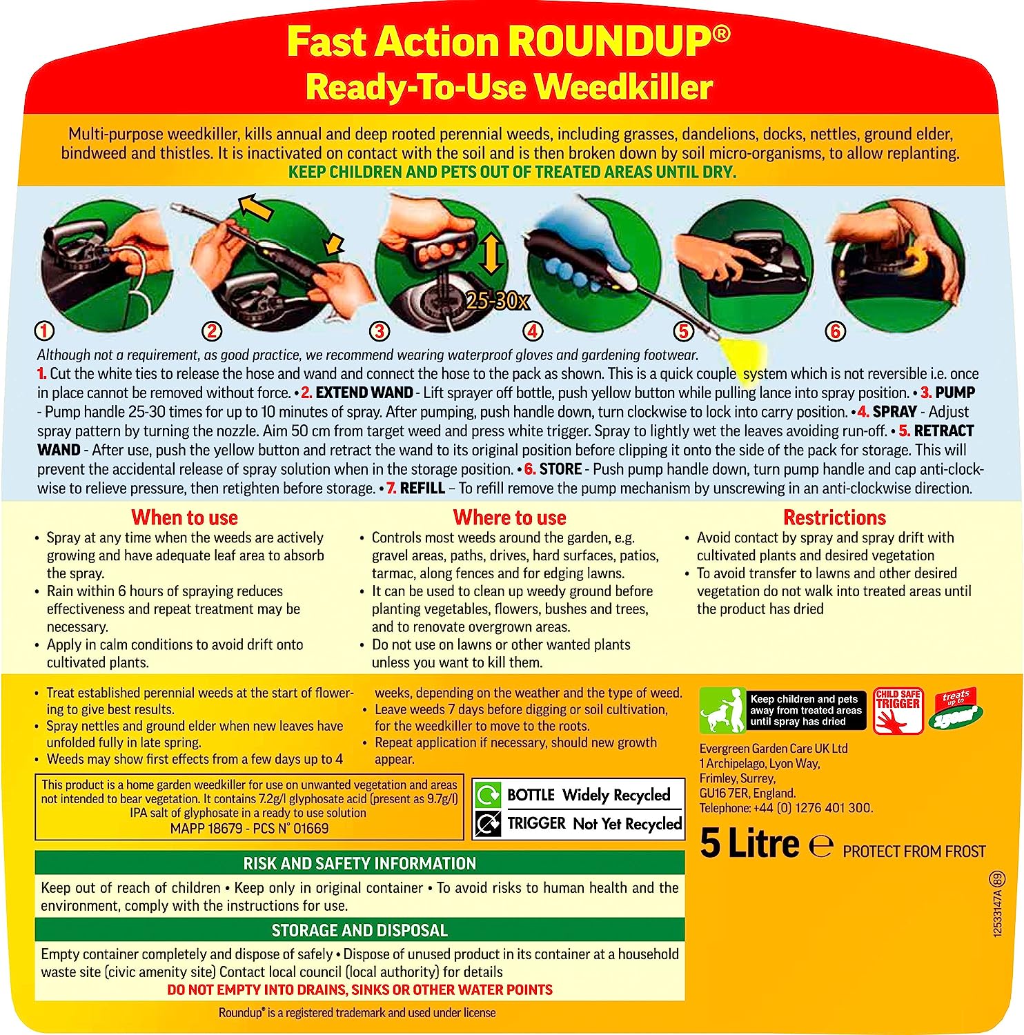 Roundup Fast Action Weedkiller Pump 'N Go Ready To Use Spray, 5 Litre