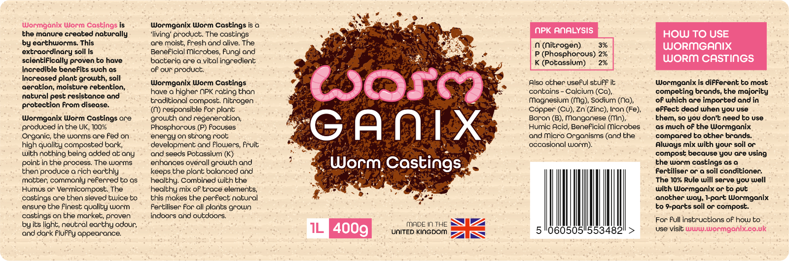 Wormganix 1 Litre Bucket Premium Worm Castings Vermicompost Organic Moist Fresh