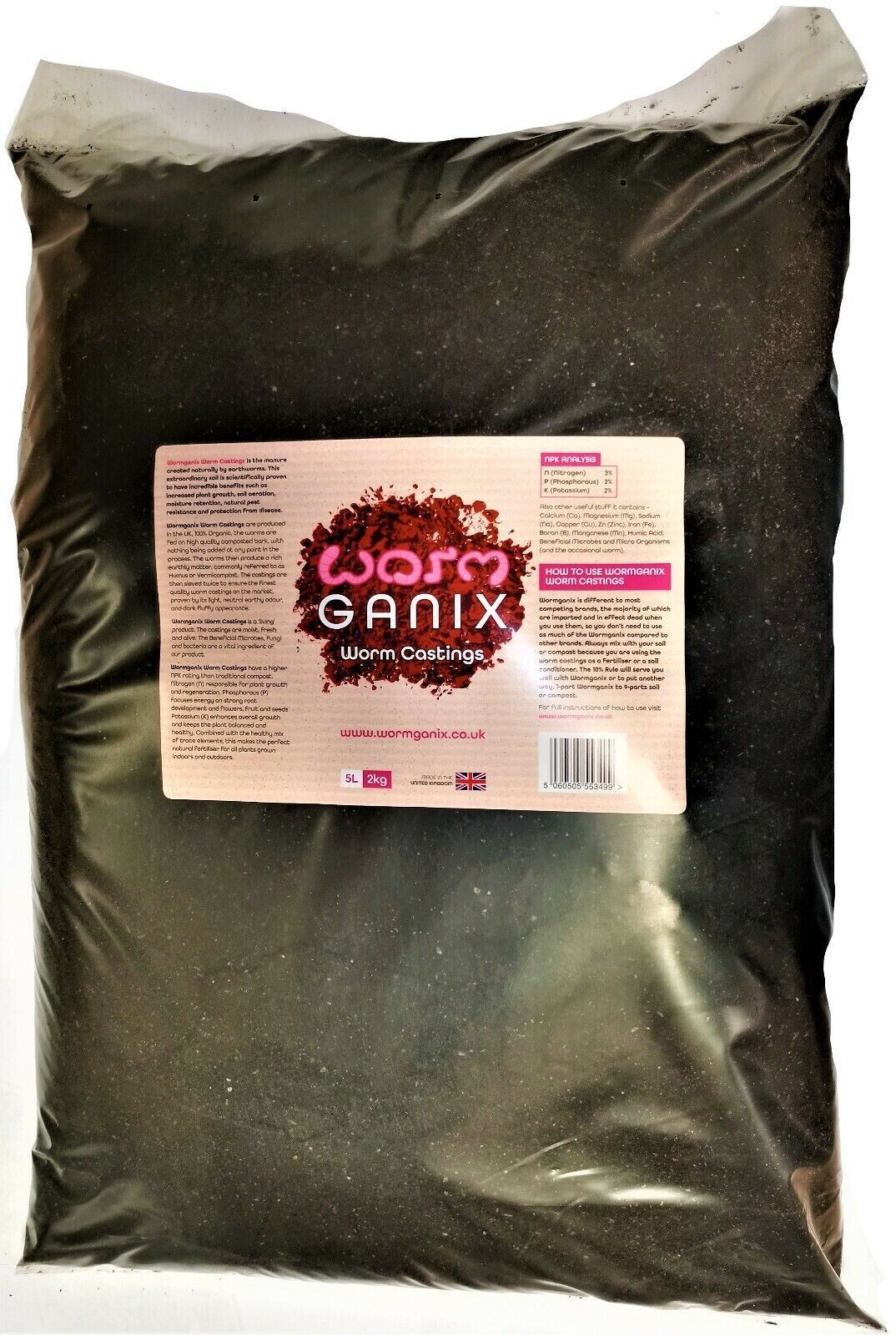 Wormganix 20 Litre Bag Premium Worm Castings Vermicompost Organic Moist Fresh
