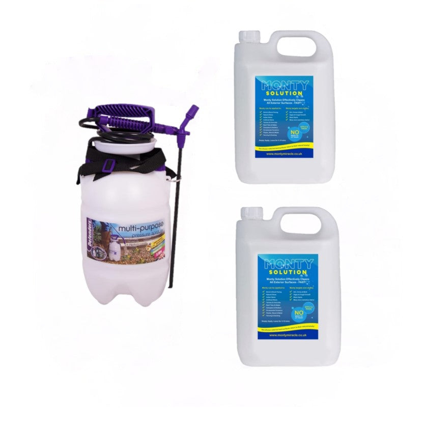 Monty Miracle Fast Patio Cleaner - 2 x 5 Litre + 5L Sprayer Bundle