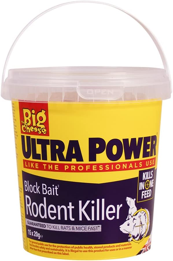 The Big Cheese Rat and Mouse Poison (15 x 20 g) - Rodent Killer, Rat Poisoning Blocks, Bait Station Refills