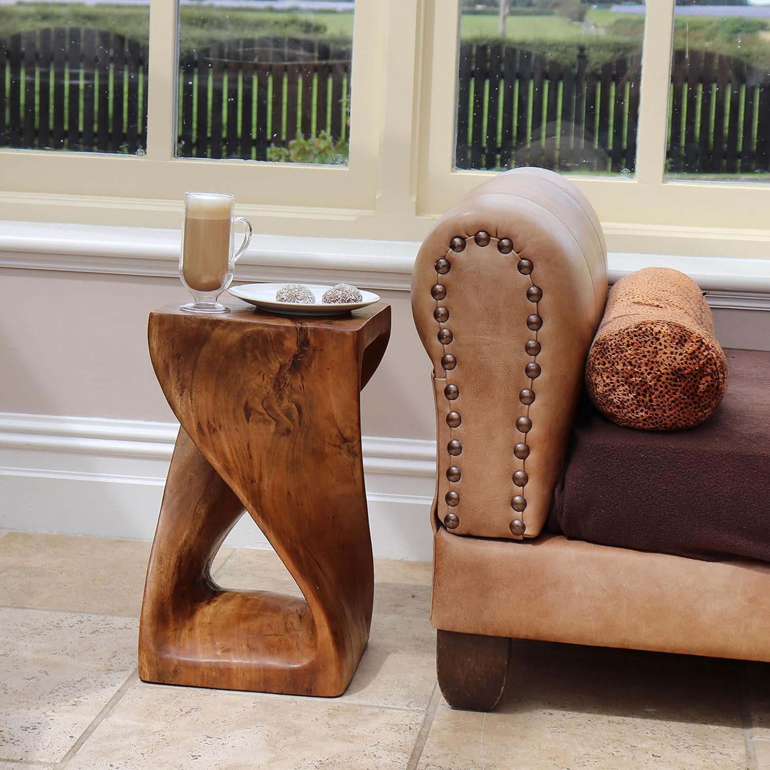 Something Different Table, Honey Brown Wood, 28 x 28 x 51 cm Ex Display