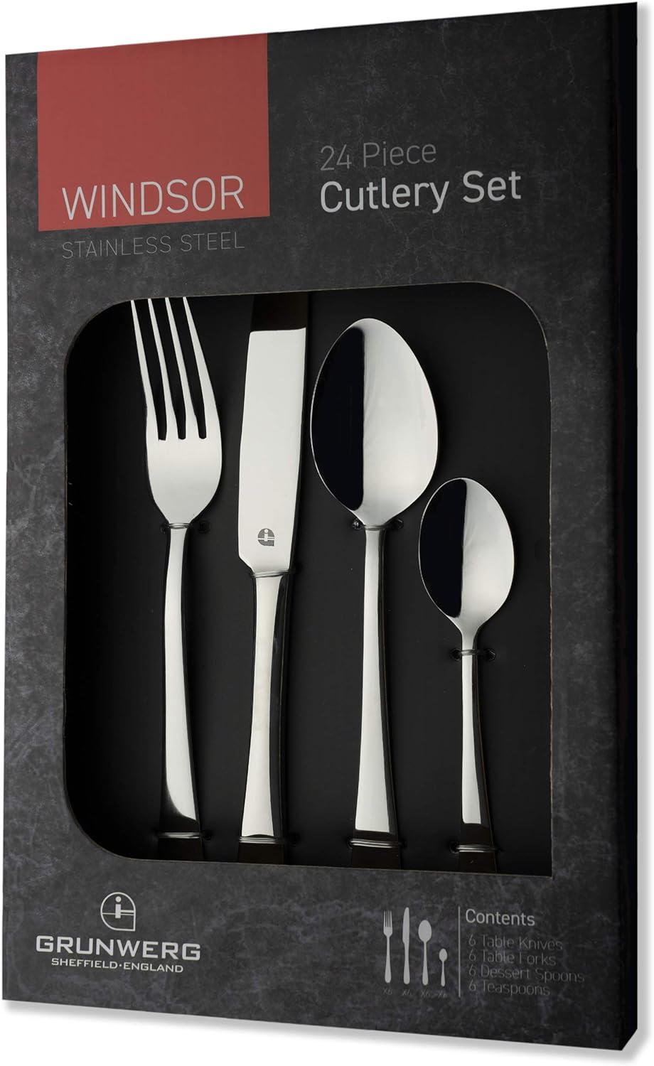 Windsor Boxed Cutlery Set, Mirror, 24-Piece