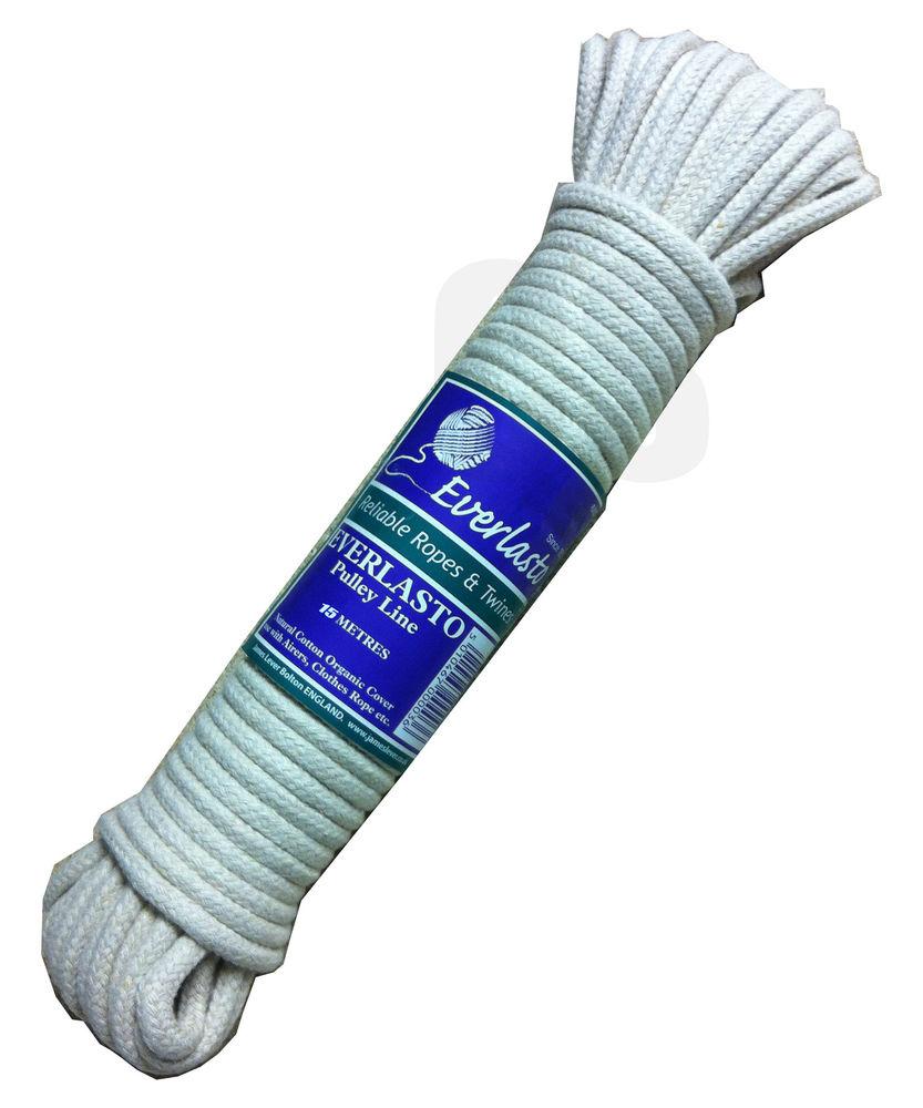 Everlasto Natural Cotton Pulley Line – 5.5mm X 100M, Synthetic Core, UK Made, For Clotheslines & General Use