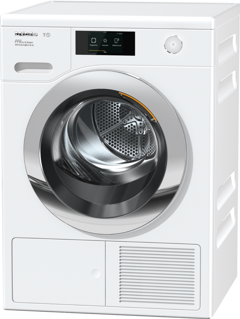Miele TCR780WP Eco & Steam 9kg Heat Pump Tumble Dryer, Lotus White, Chrome Door