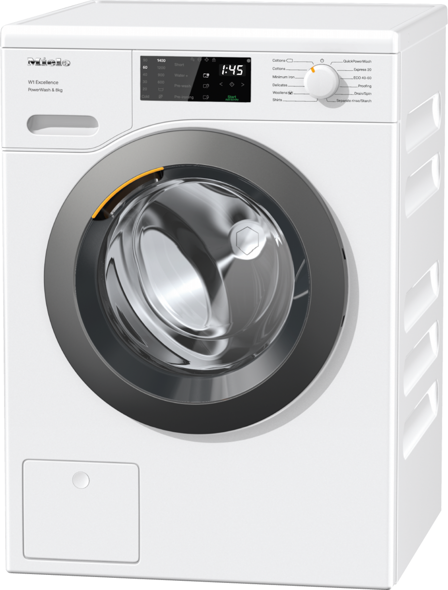 Miele WED325 WCS PowerWash 8kg Washing Machine, Lotus White, Graphite Door