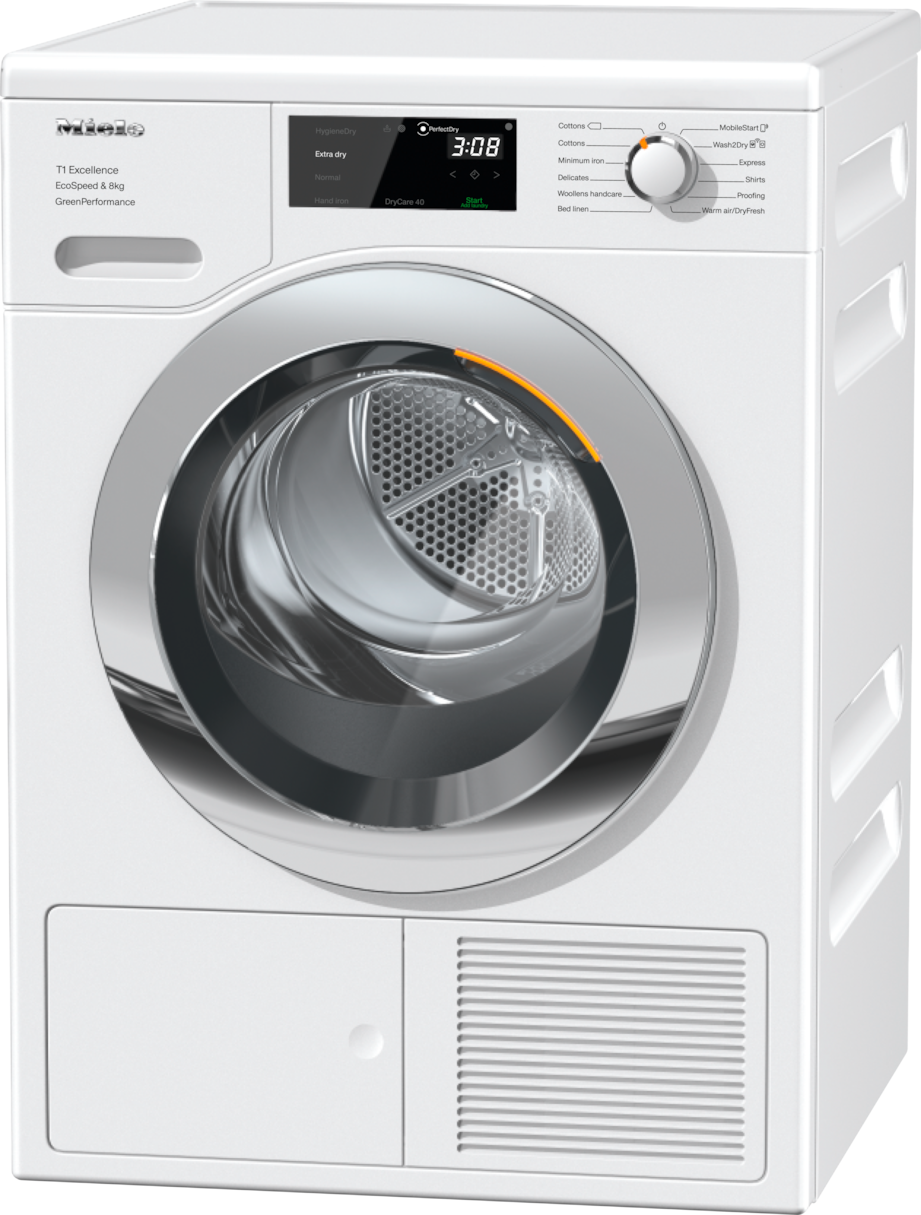 Miele TEF765WP EcoSpeed 8kg Heat Pump Tumble Dryer, Lotus White, Chrome Door