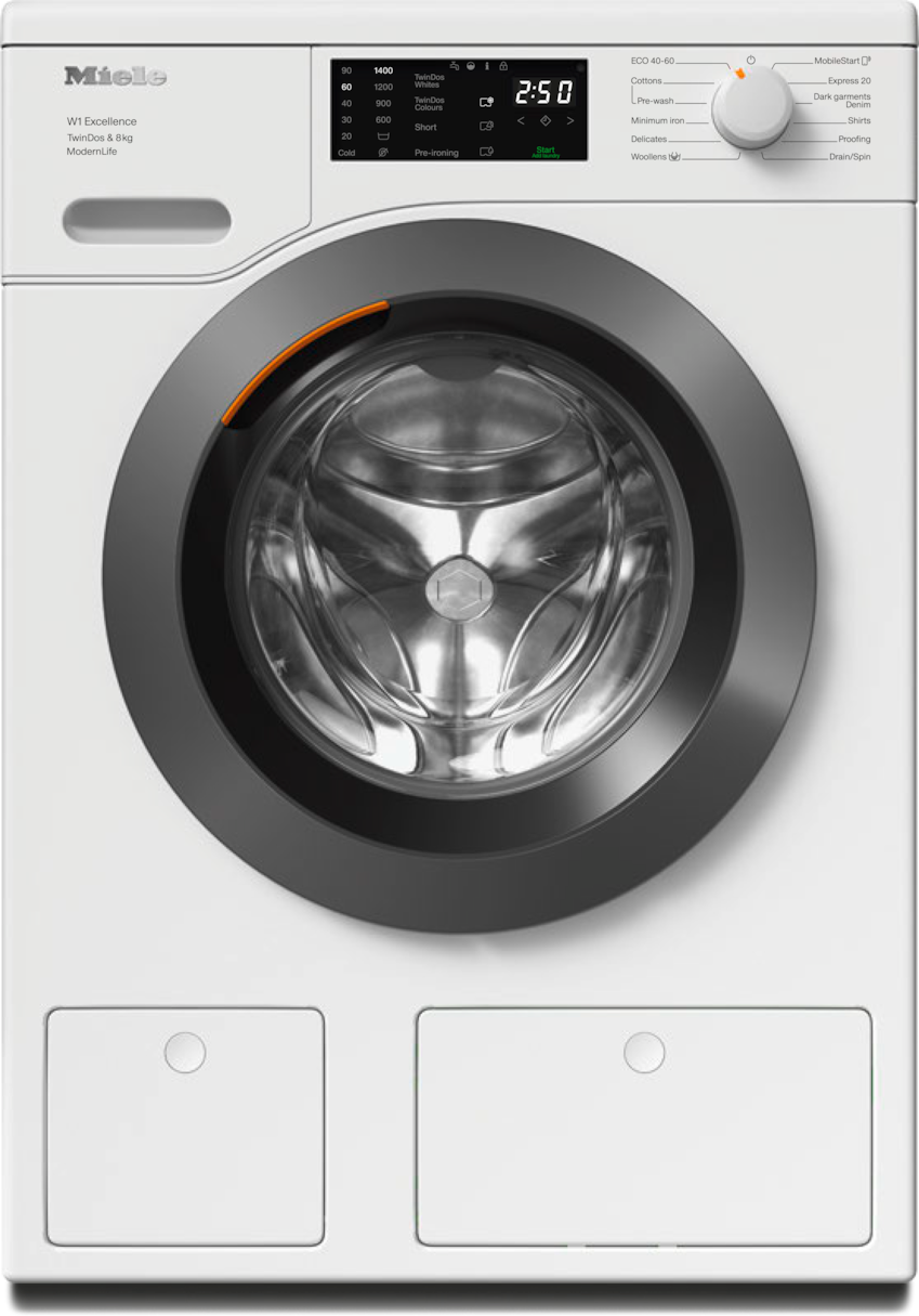 Miele WED665 WCS TwinDos 8kg Washing Machine, Lotus White, Graphite Door