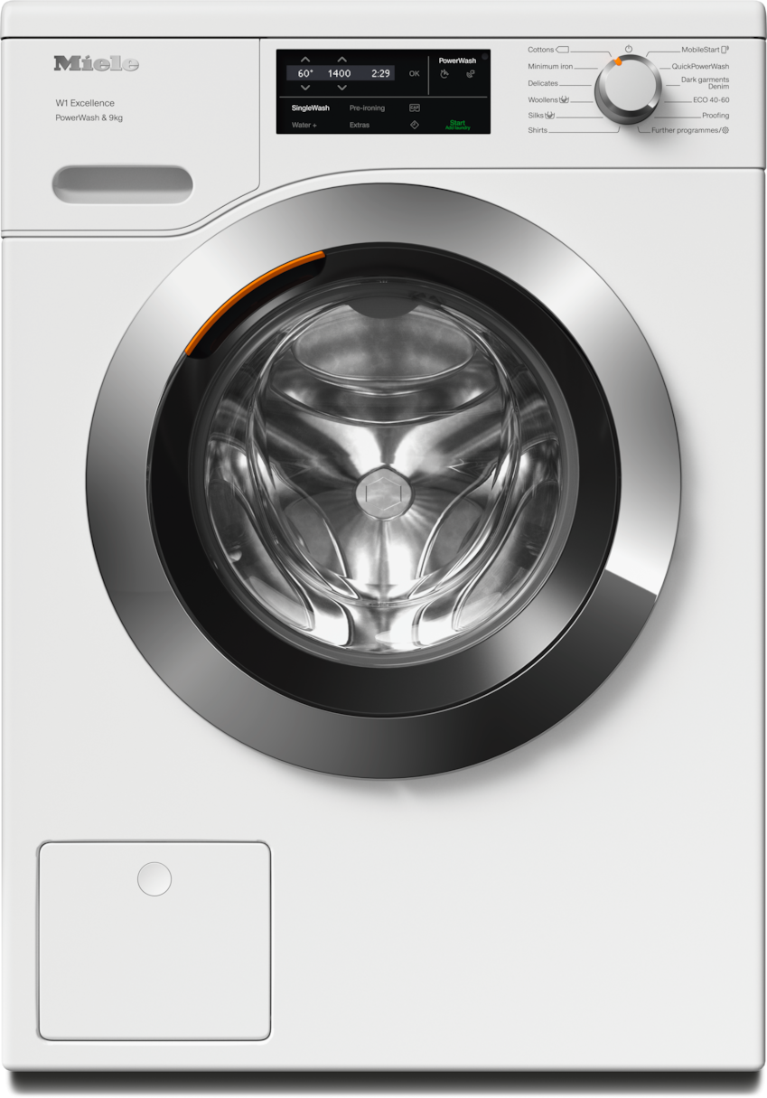 Miele WEG365 WCS PowerWash 9kg Washing Machine, Lotus White, Chrome Door