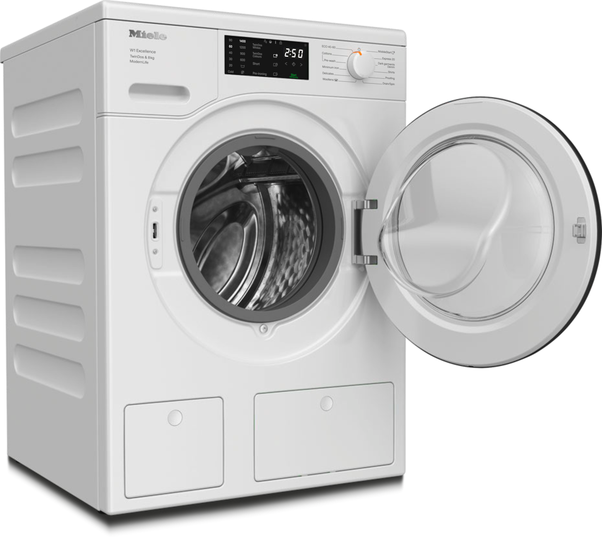 Miele WED665 WCS TwinDos 8kg Washing Machine, Lotus White, Graphite Door