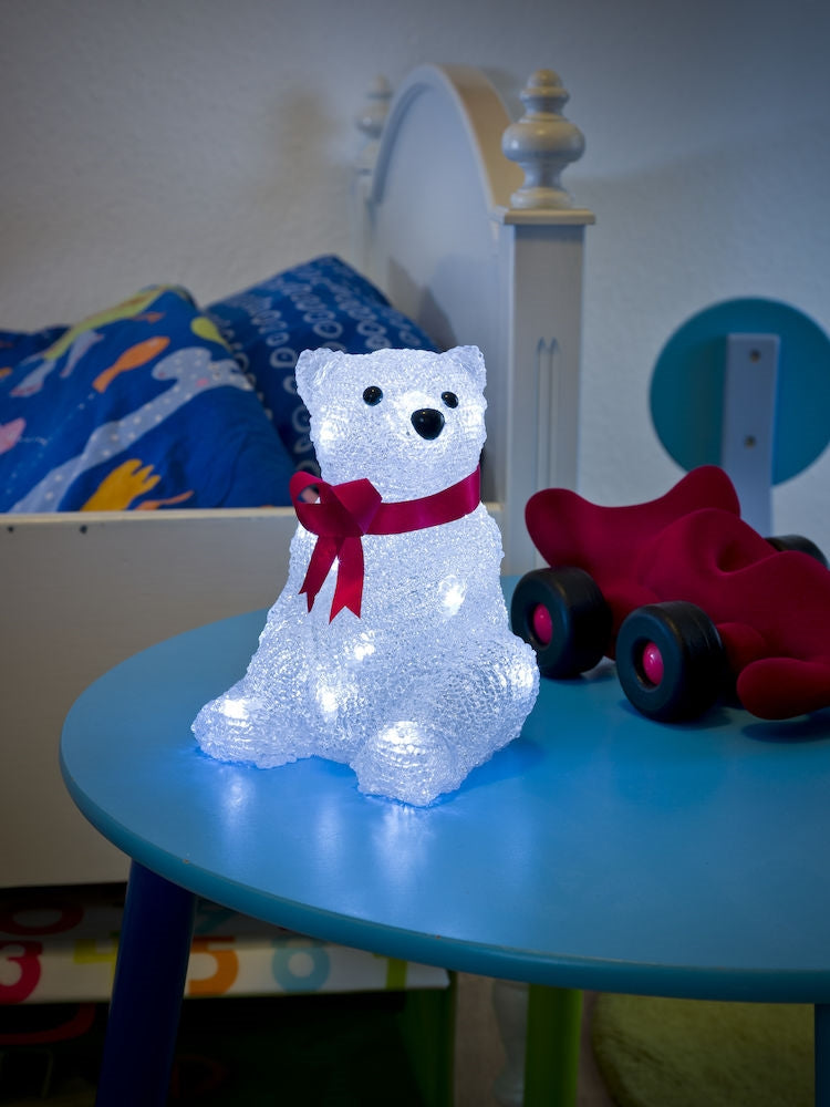 Acrylic Sitting Polar Bear 18cm, LED