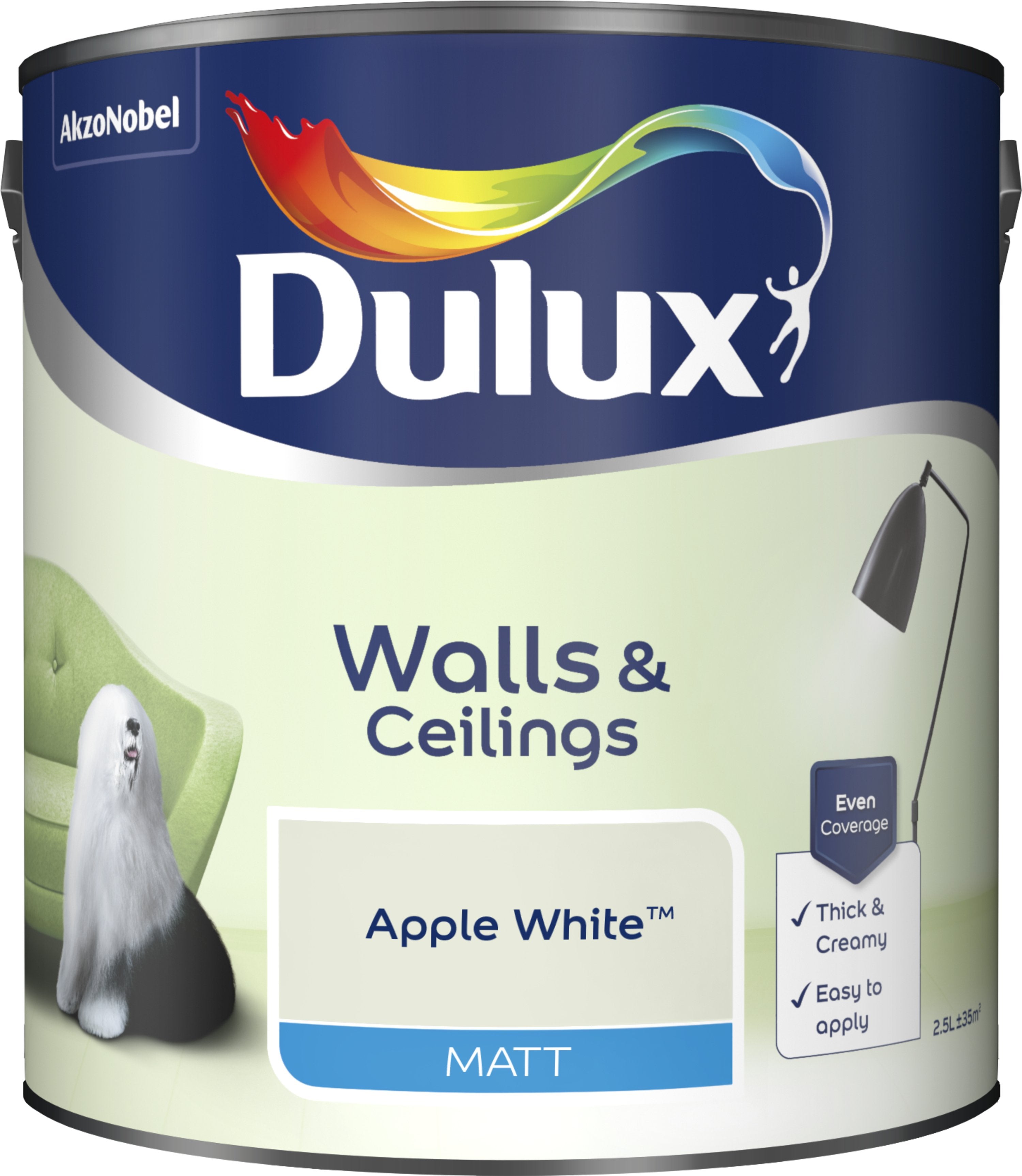 Dulux Matt Emulsion Paint For Walls And Ceilings - Apple White 2.5L Garden & Diy  Home Improvements