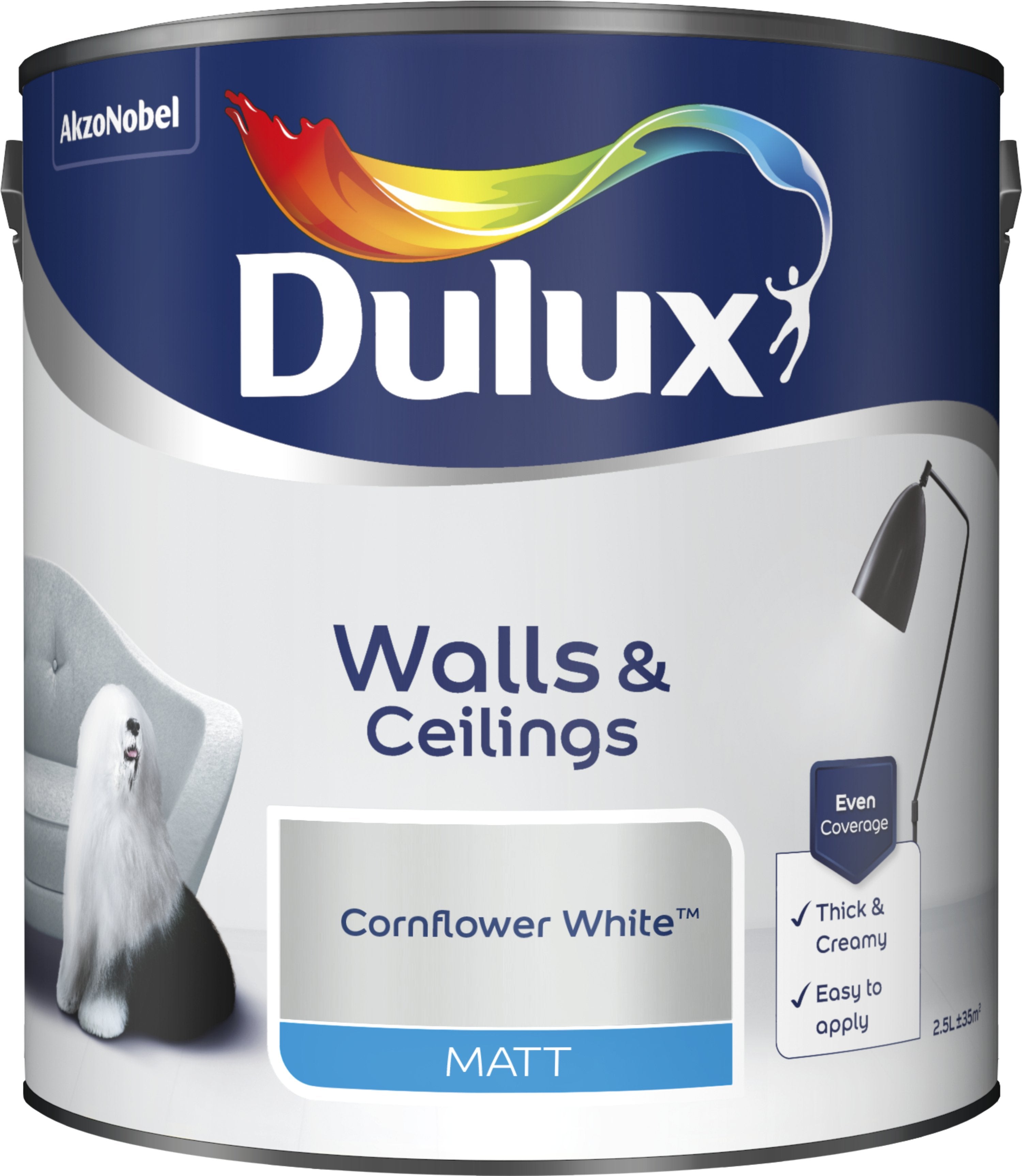 Dulux Matt Emulsion Paint For Walls And Ceilings - Cornflower White 2.5L Garden & Diy Home