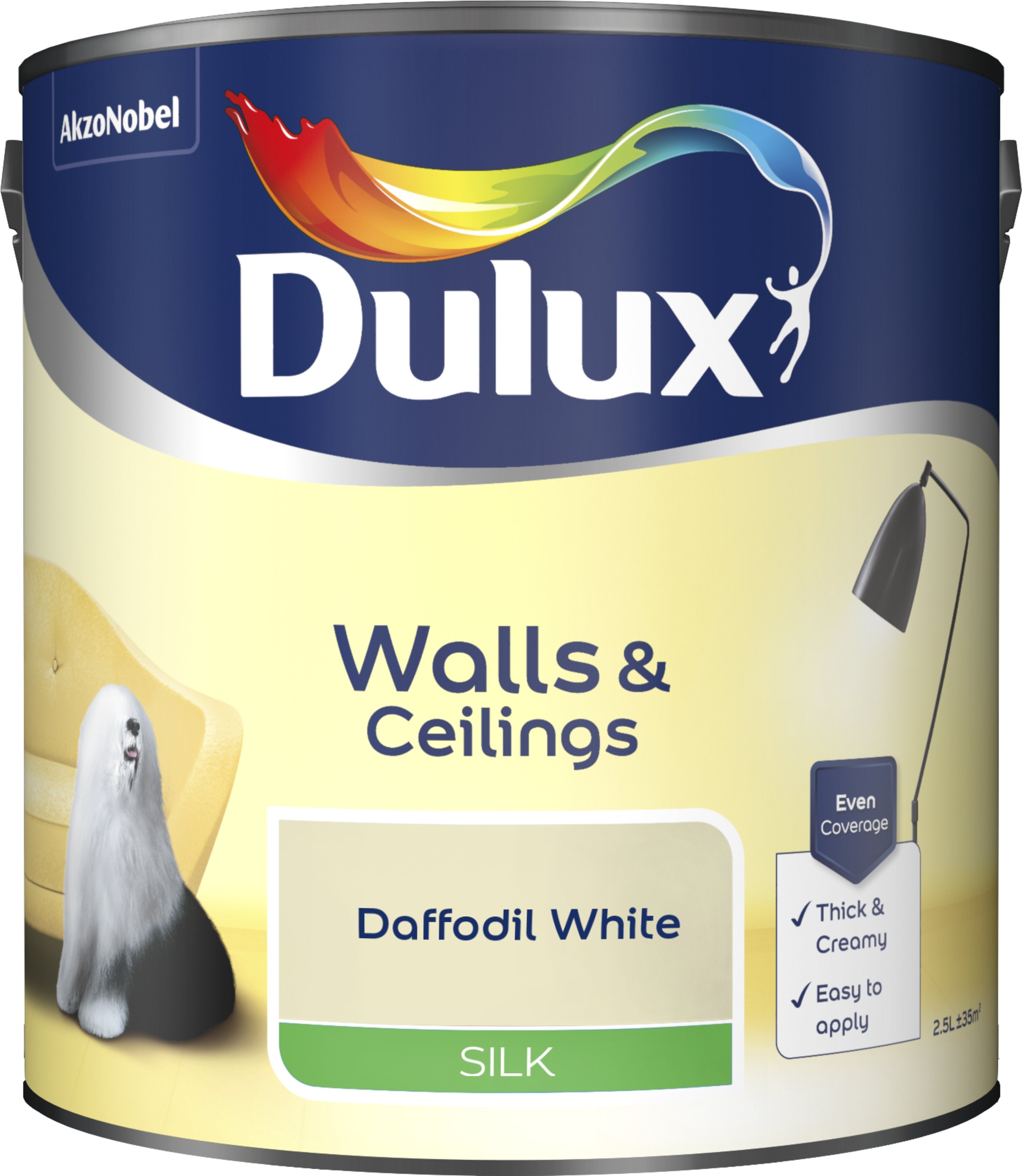 Dulux Silk Emulsion Paint For Walls And Ceilings - Daffodil White 2.5L Garden & Diy Home